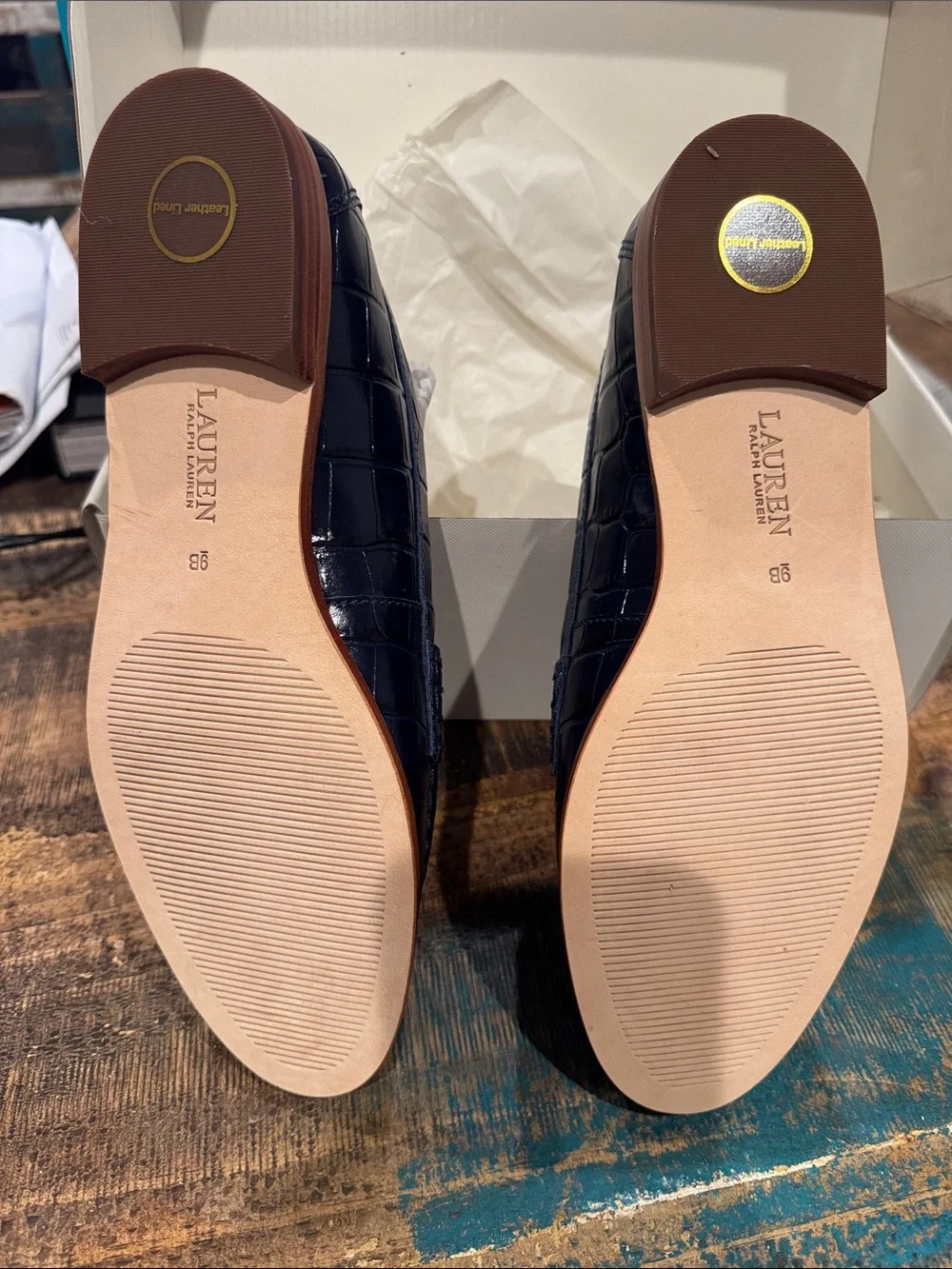 Women’s Navy Croc-Embossed Leather Penny Loafers - Picture 3 of 5